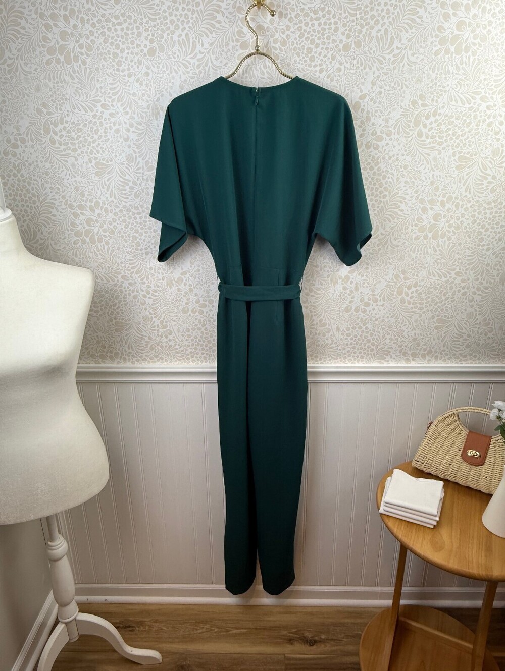 Hutch from Anthropologie Dark Green Wrap-Front V-Neck Belted Jumpsuit - Size - 6 - Picture 4 of 9